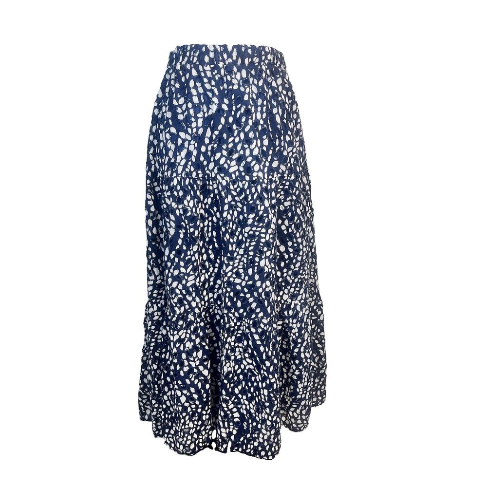 Simply Vera Wang Skirt size Small Navy Blue White Eyelet Long Tiered Boho Modest